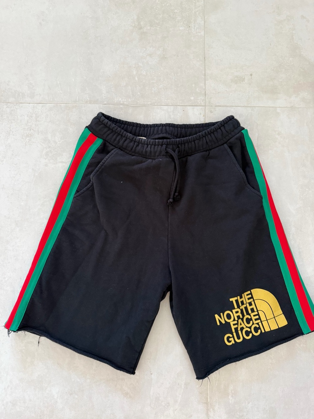 Gucci x TheNorthFace Black Athletic Shorts with Red & Green Side Stripes